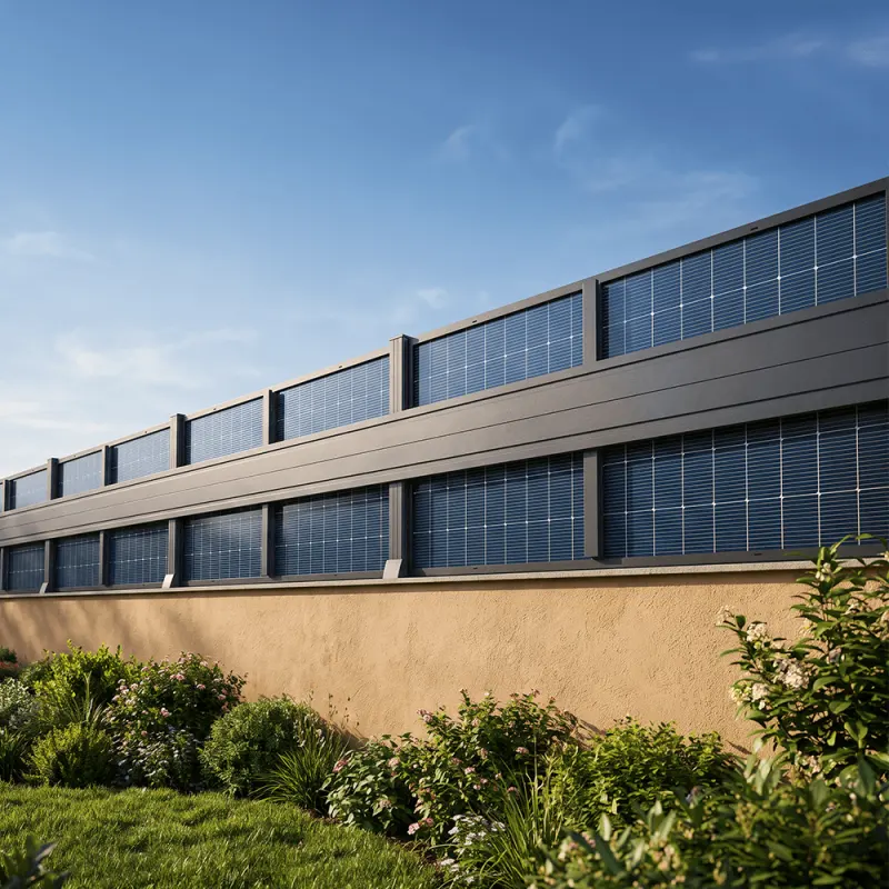 Clôture solaire moderne avec panneaux photovoltaïques intégrés pour jardin de maison