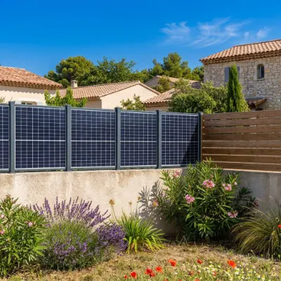 Clôture solaire verticale de jardin en plein soleil permettant une autoconsommation maximale d'énergie